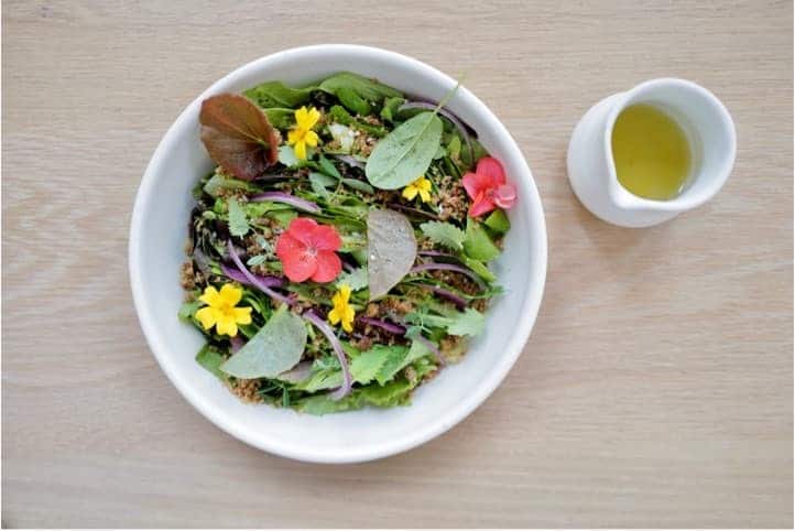 Local garden greens, edible flowers