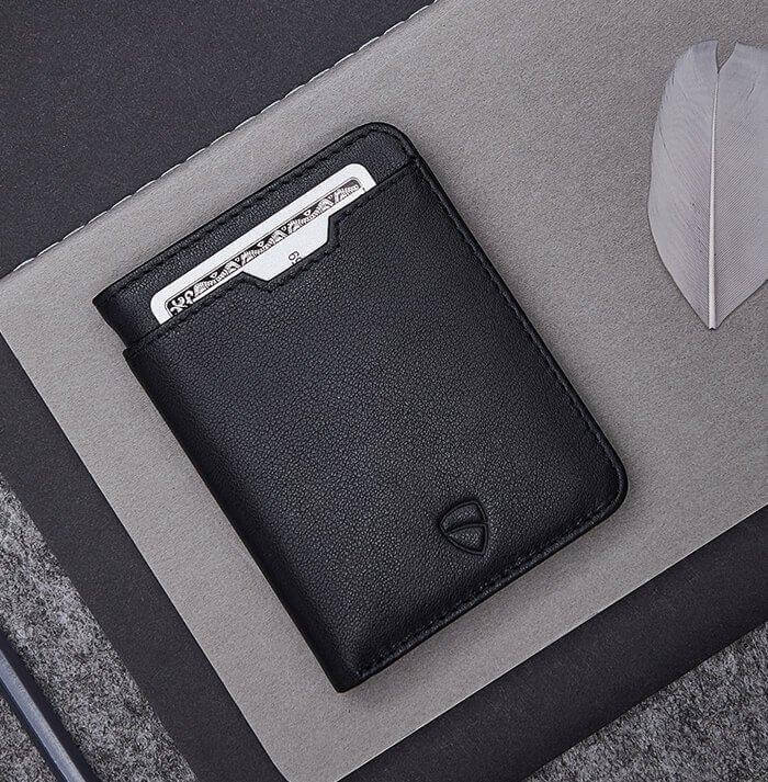 Vaultskin CITY compact RFID shielding wallet in black, the best RFID wallet with durable luxury leather