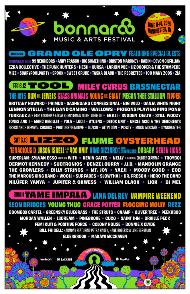 Bonnaroo LIneup 2020. Buy Tickets on Nashville.com